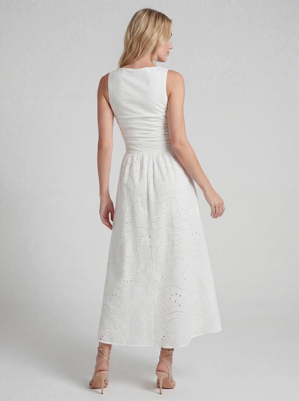 Boat Neck Eyelet A-Line Maxi Dress