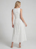 Boat Neck Eyelet A-Line Maxi Dress