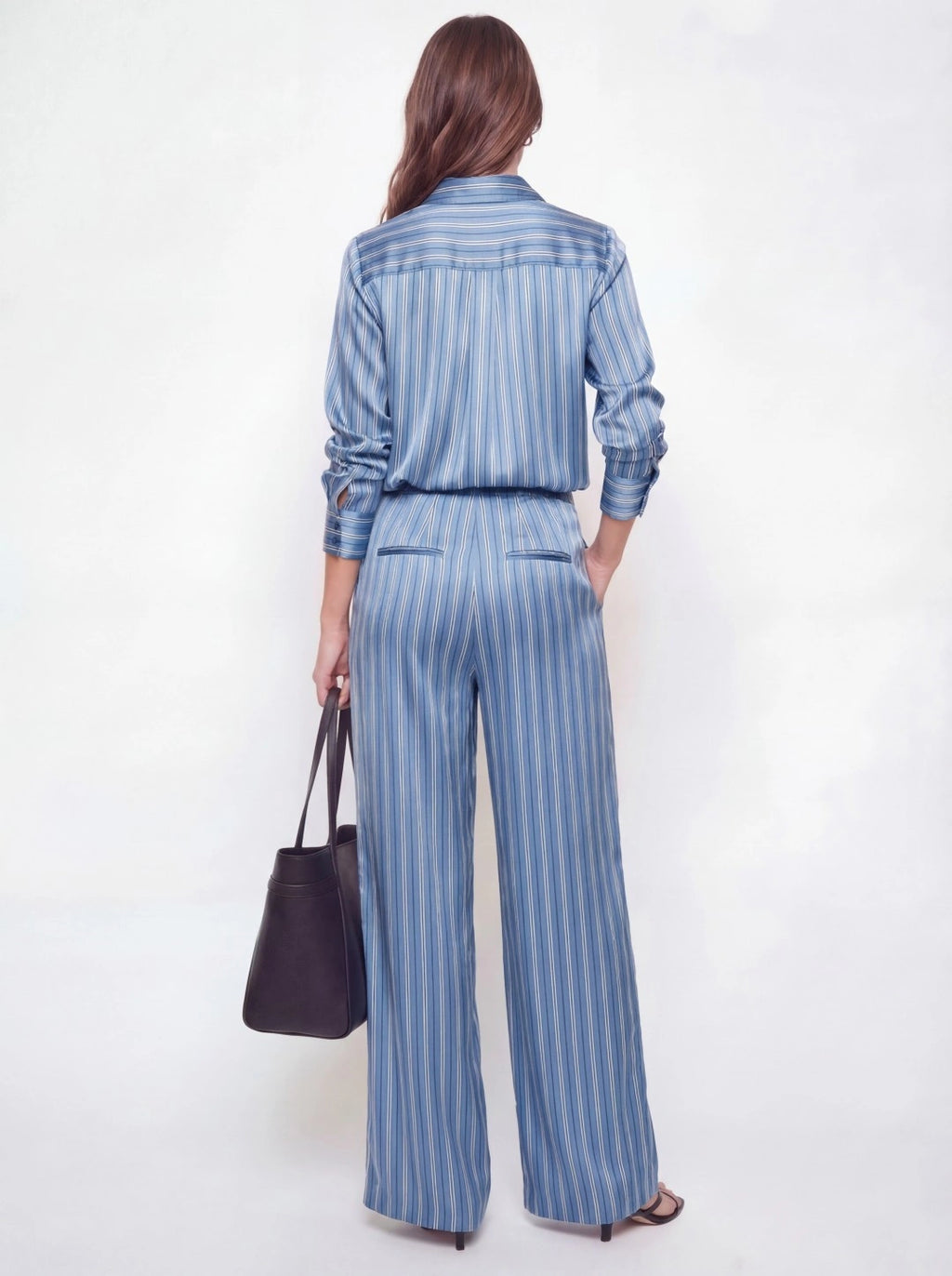 Pleated Satin Striped Shirt Pant Set