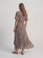 Stripe Ruffle Tiered Chiffon Maxi Dress