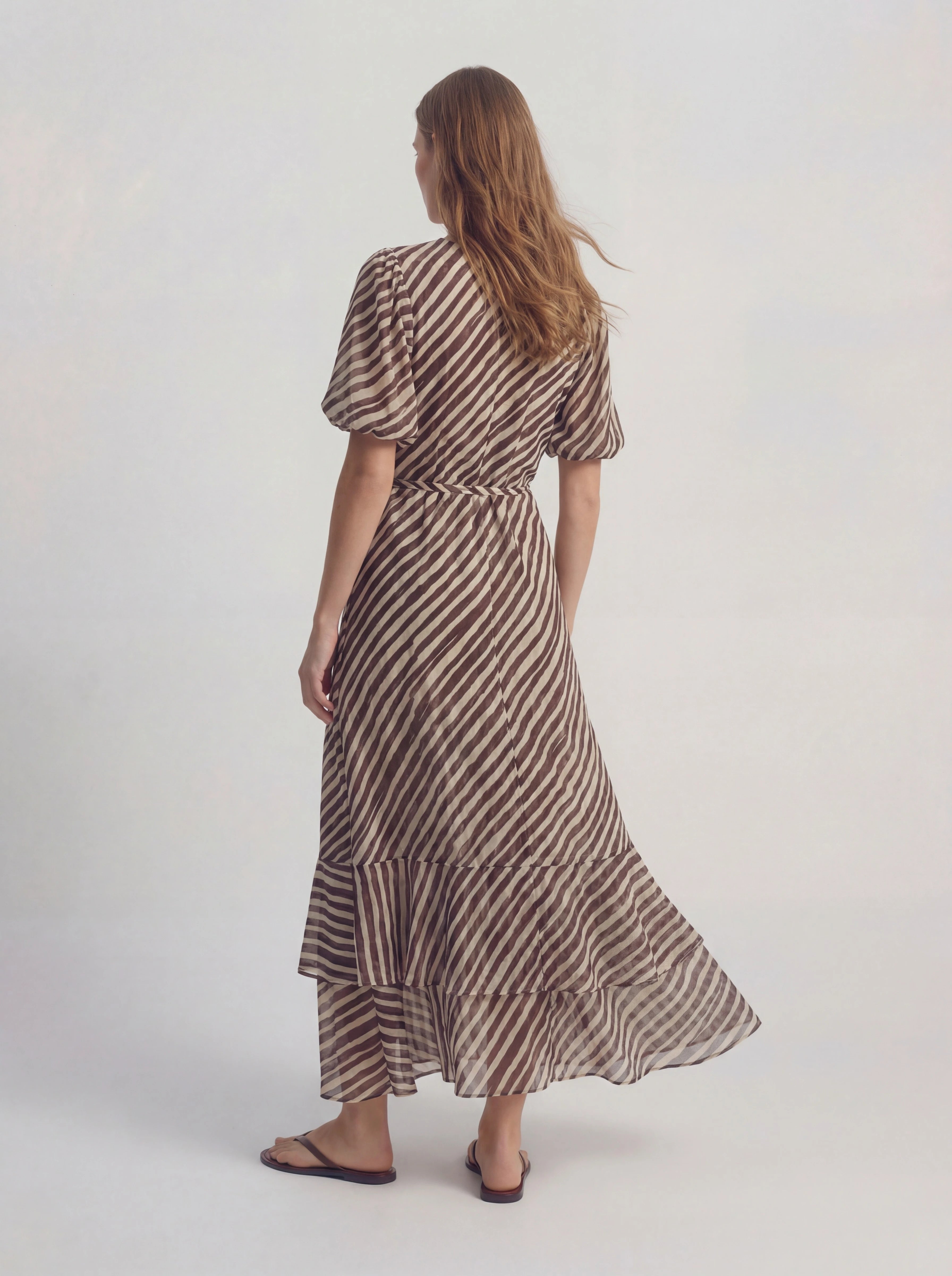 Stripe Ruffle Tiered Chiffon Maxi Dress