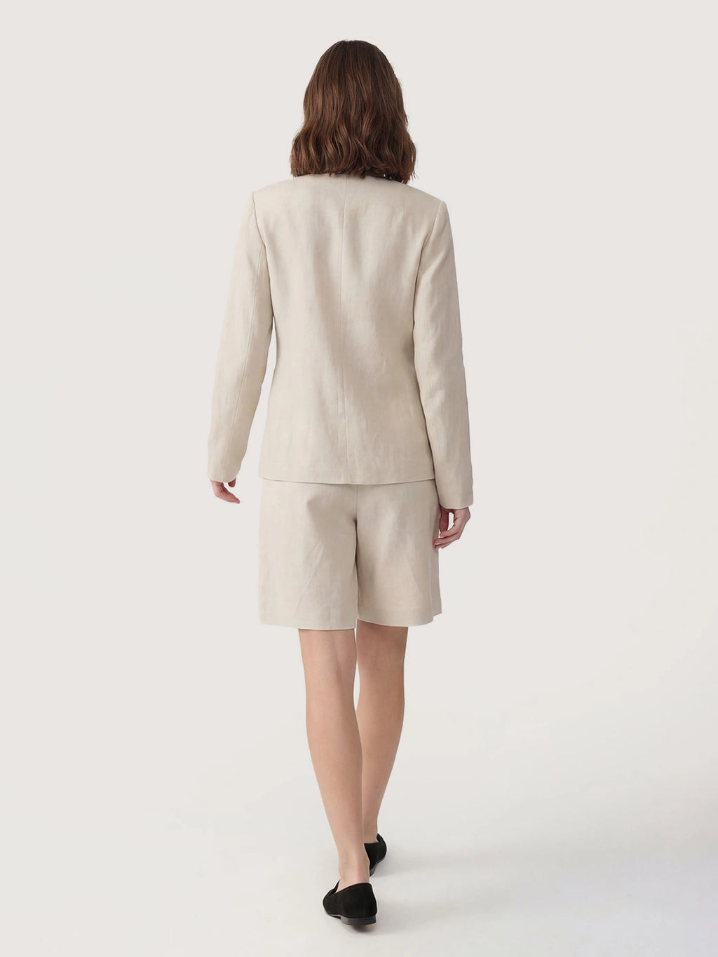 V Neck Linen Blouse Shorts Set
