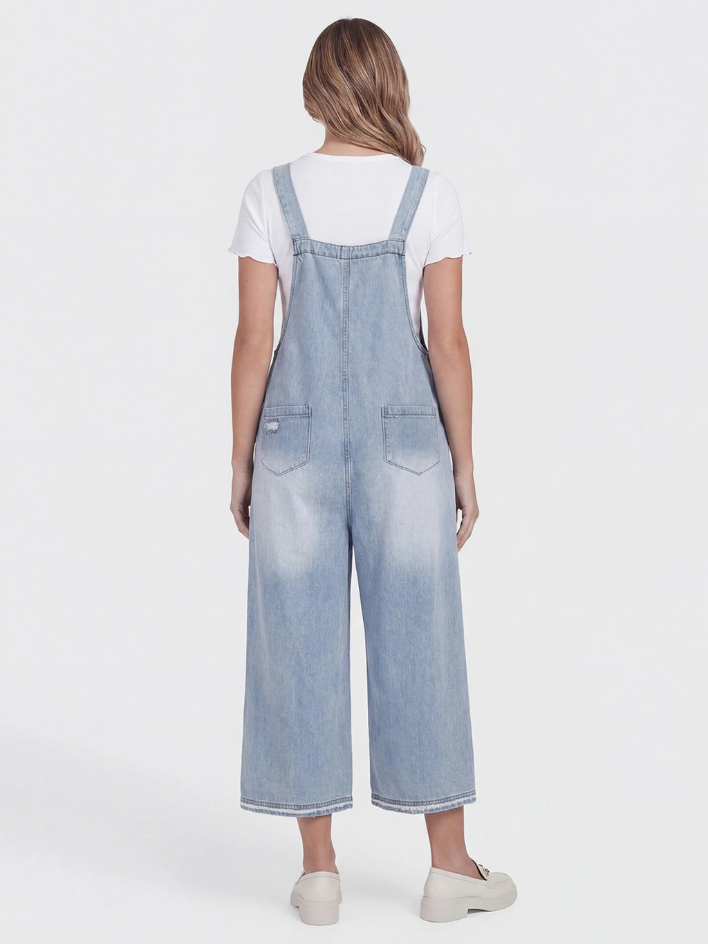 Distressed Loose Fit Denim Bib Overalls