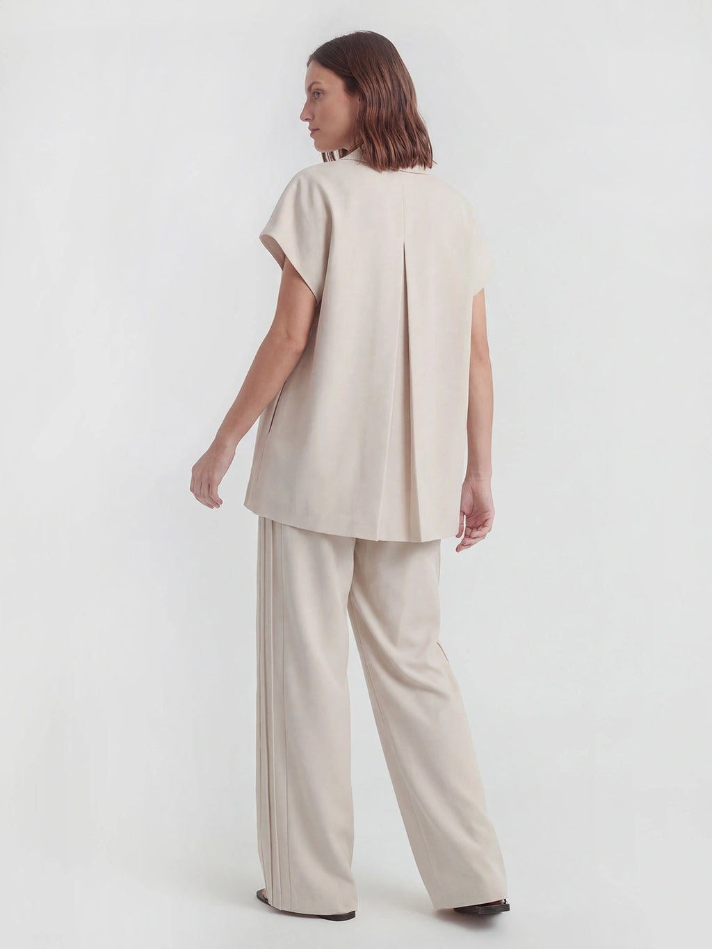 Notched Lapel Wide Leg Pant Set