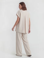 Notched Lapel Wide Leg Pant Set