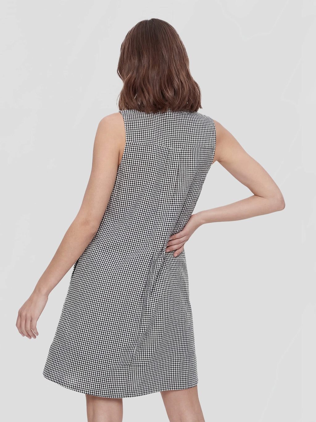 Gingham Sleeveless Linen Fit Flare Dress