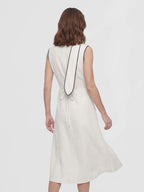 Tie Neck Contrast Piping Linen Dress