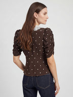 Polka Dot Puff-Sleeve Rayon Shirt