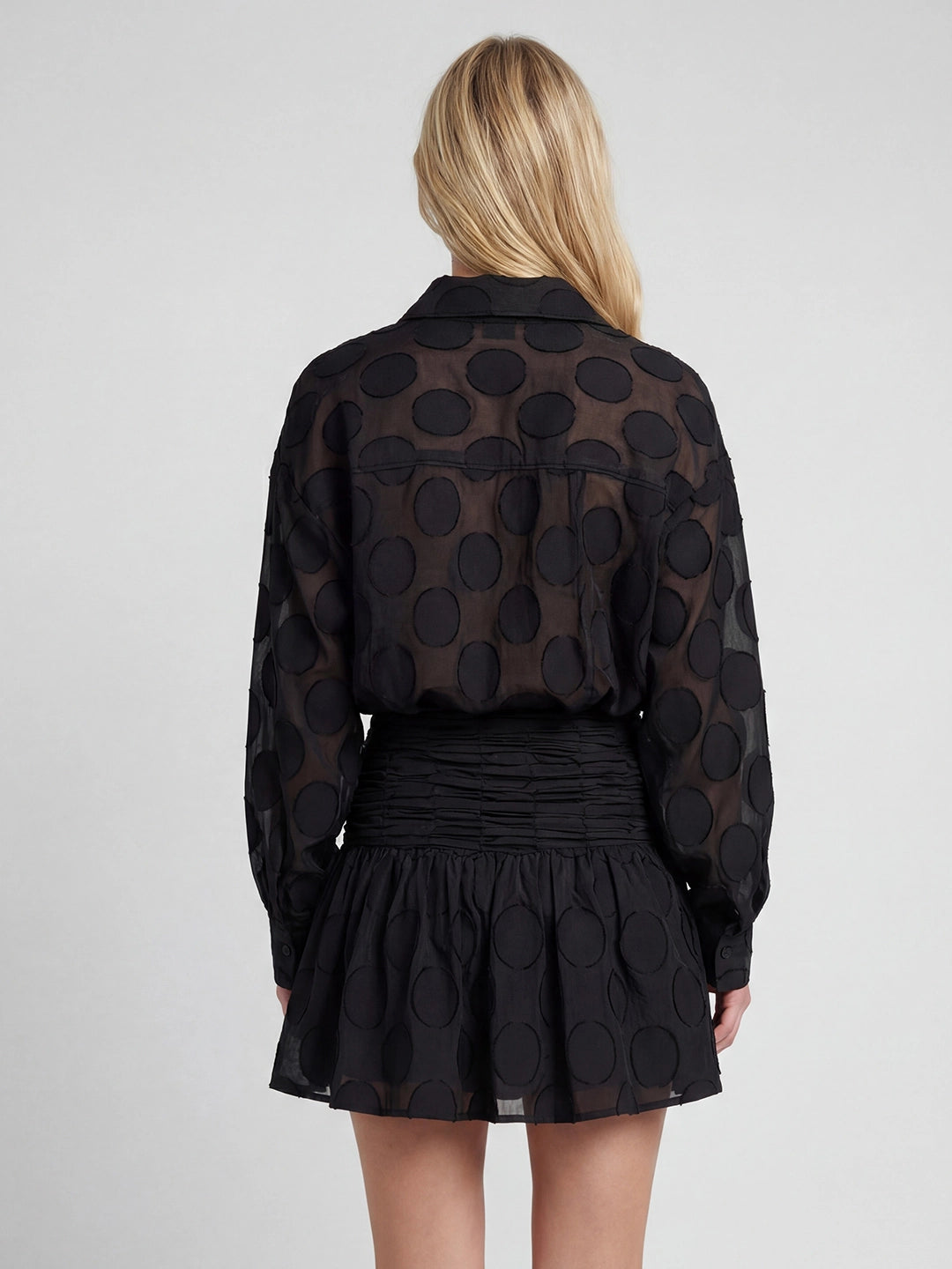 Polka Dot Jacquard Shirt and Mini Skirt Set