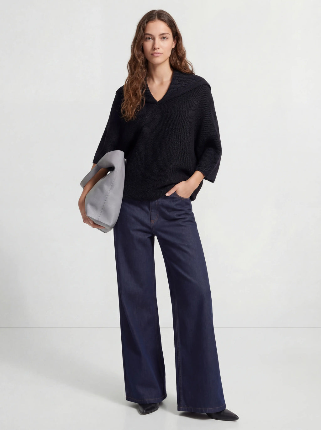 Asymmetric Deep V Back Geometric Wool Sweater