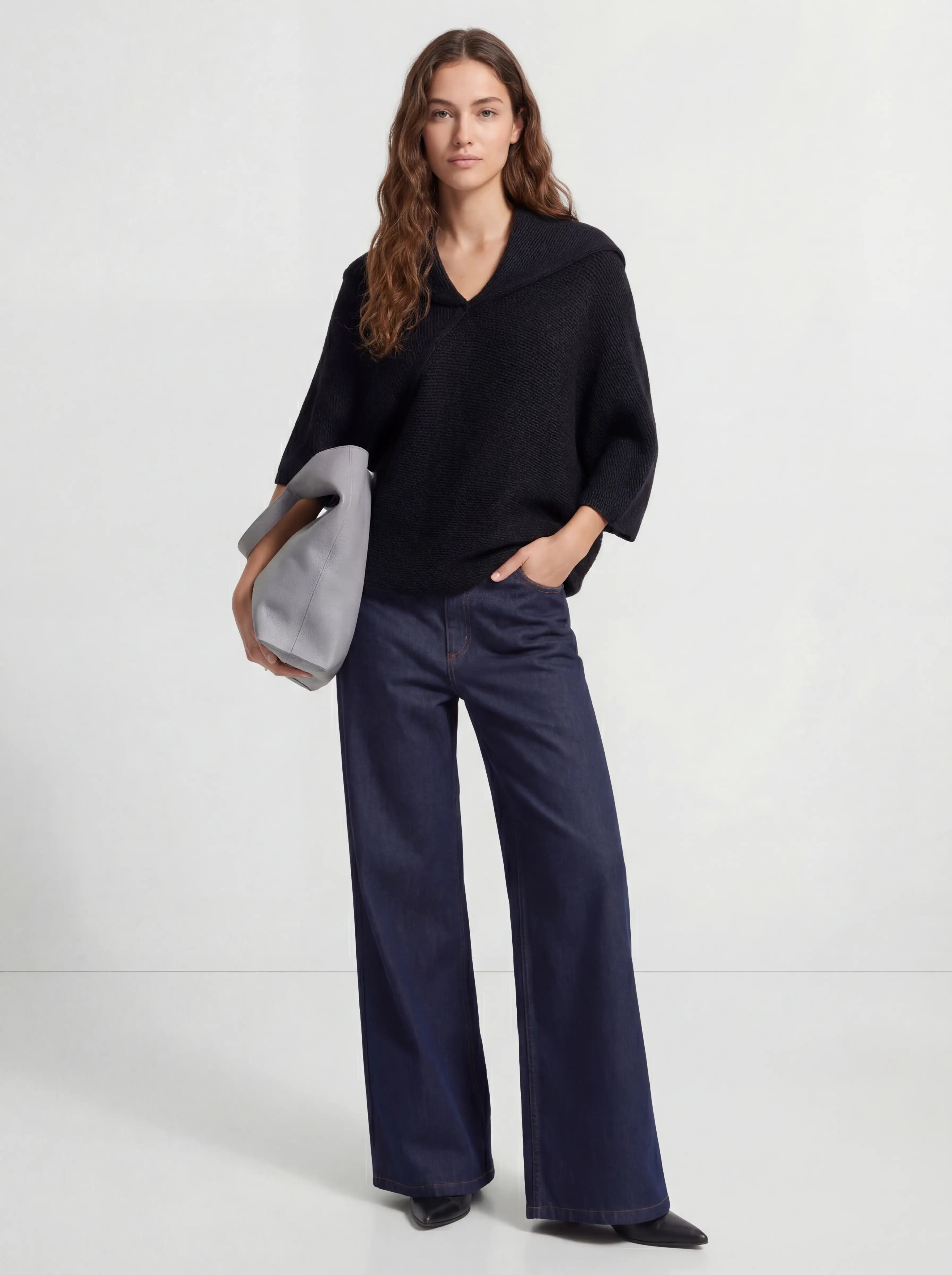 Asymmetric Deep V Back Geometric Wool Sweater