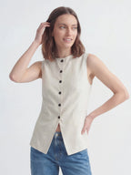 Button Front Long Linen Vest