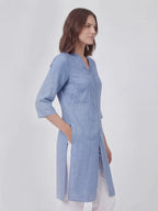 Button Front Long Linen Tunic Top