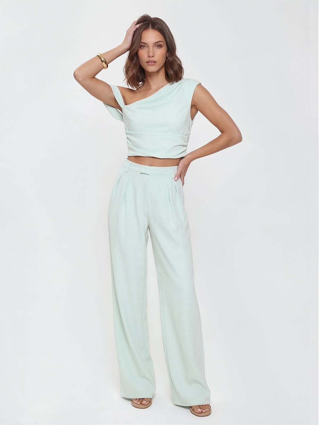 One Shoulder Crop Top Pant Set Secondary image