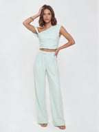 One Shoulder Crop Top Pant Set
