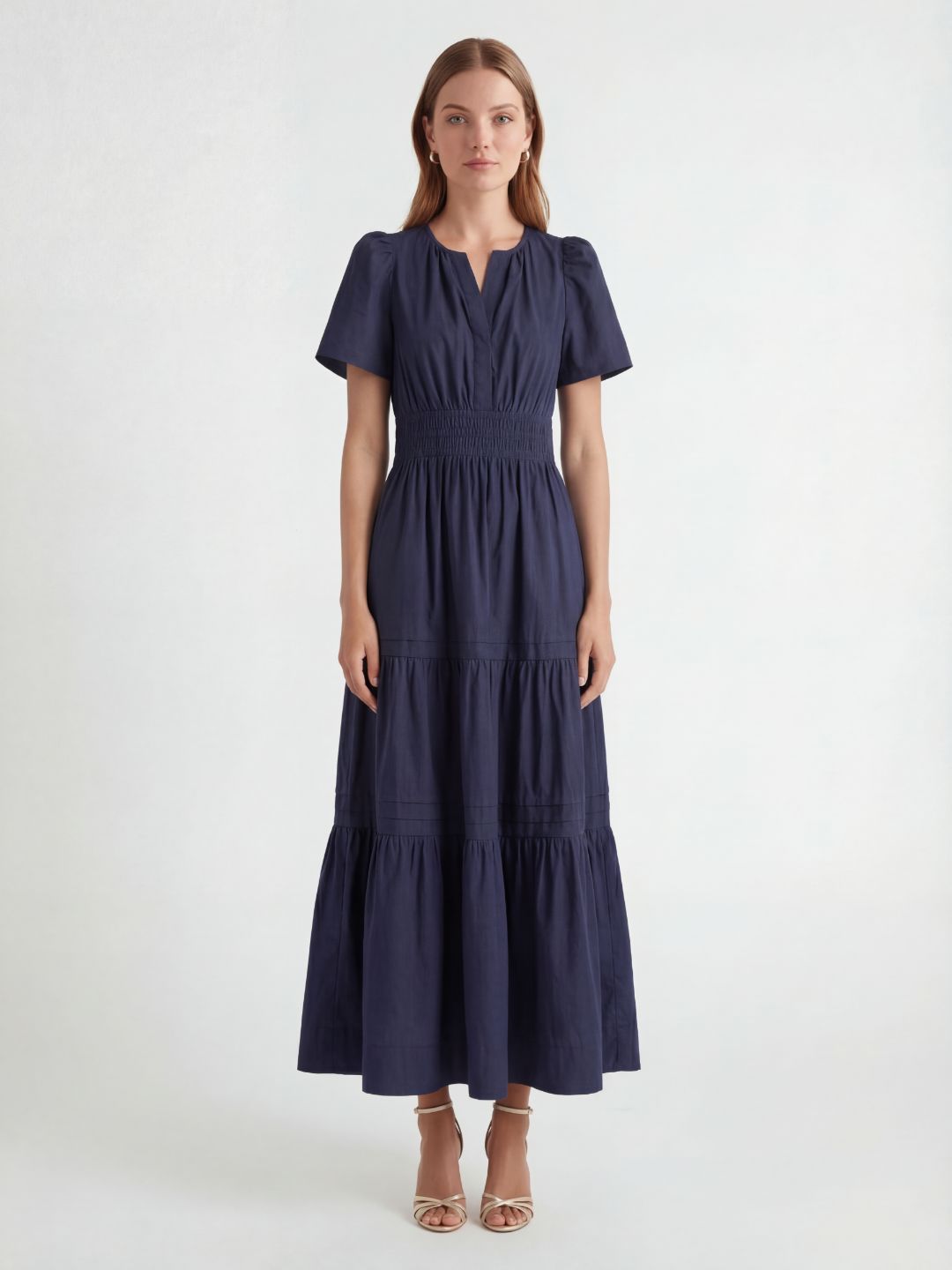 Tiered Cotton Maxi Dress with Smocked Waist
