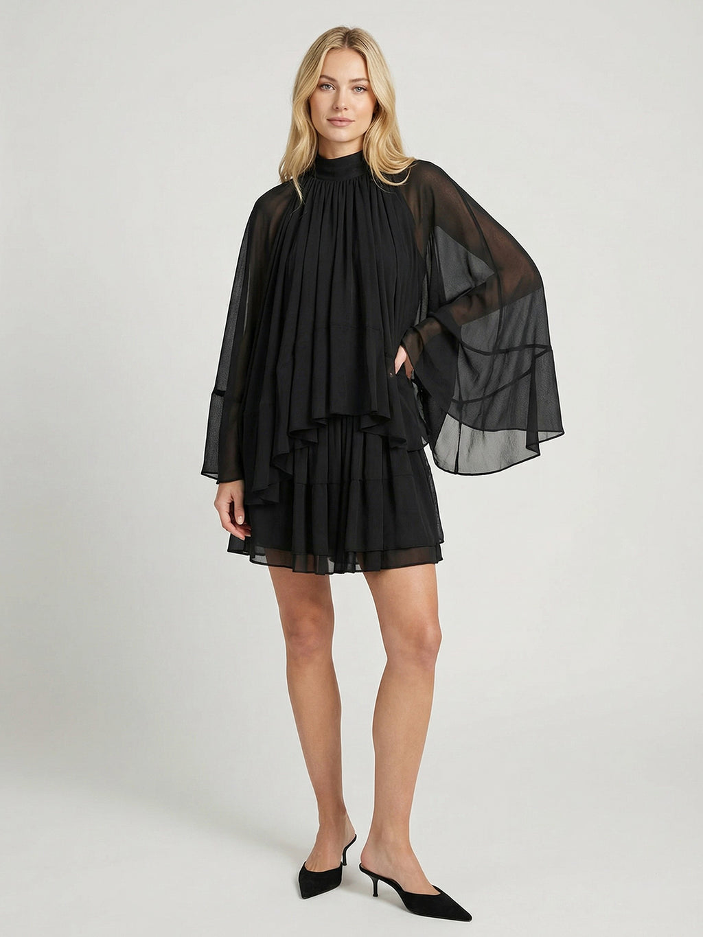 High Neck Loose Fit Long Sleeve Mini Dress