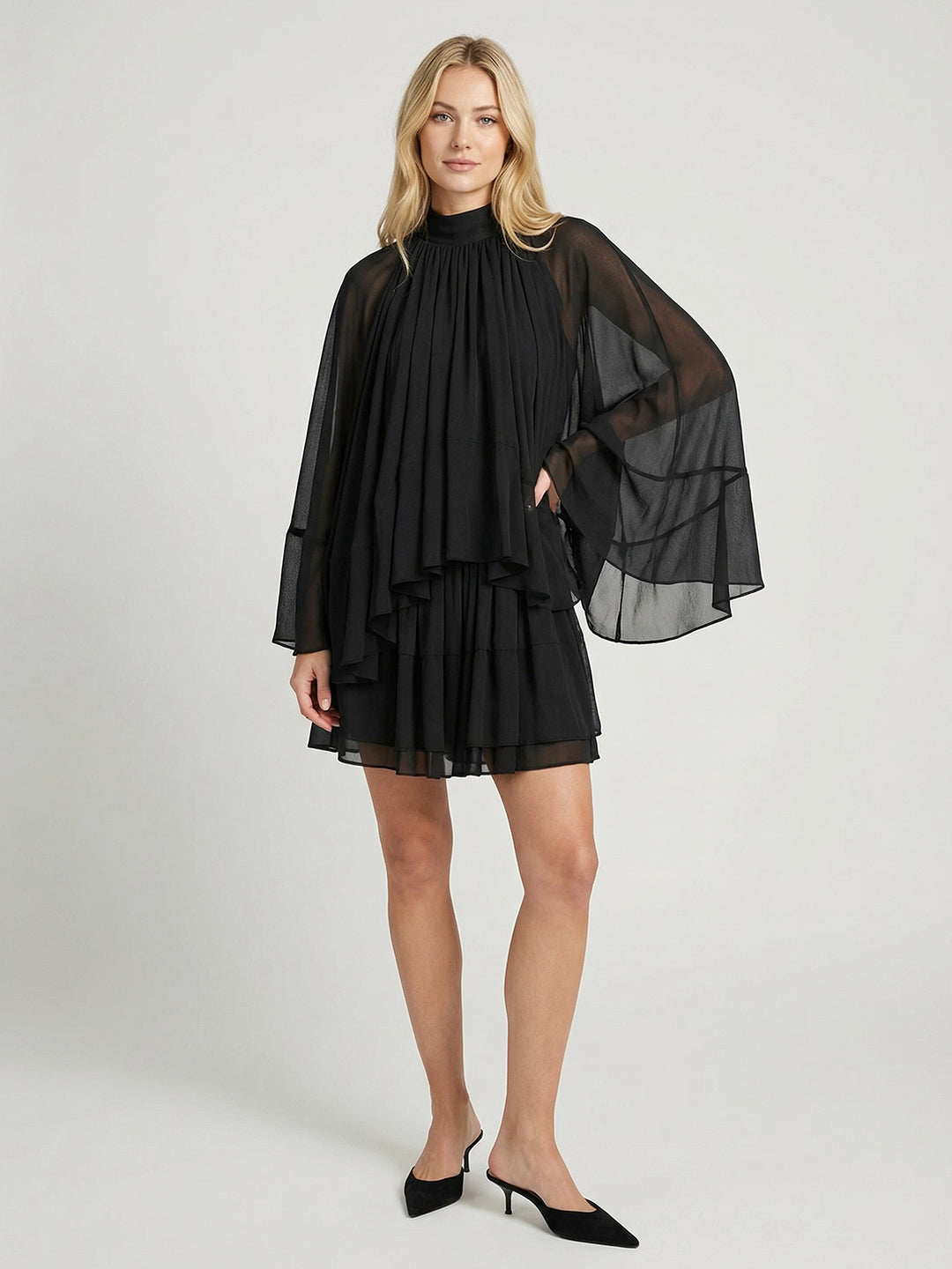 High Neck Loose Fit Long Sleeve Mini Dress