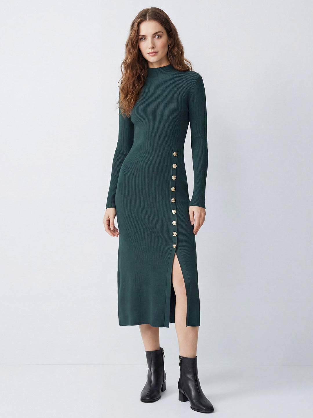 Button Knitted Sweater Dress