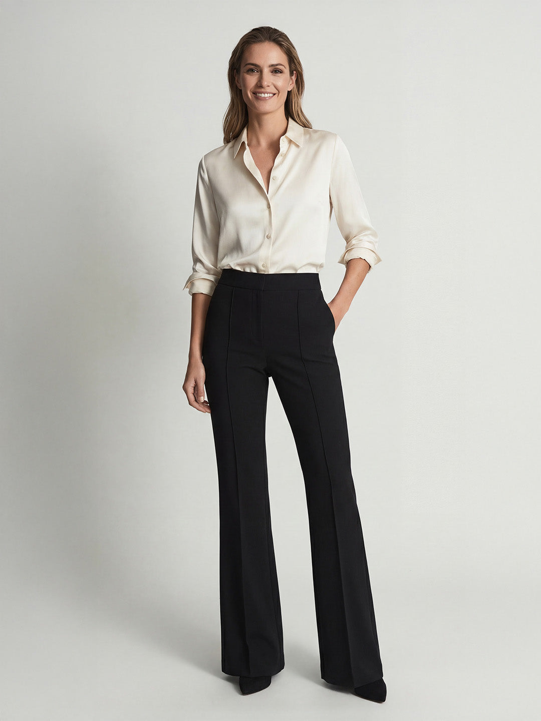 High-waisted pleated straight-leg pants