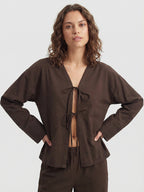 Tie-neck linen Blend Blouse