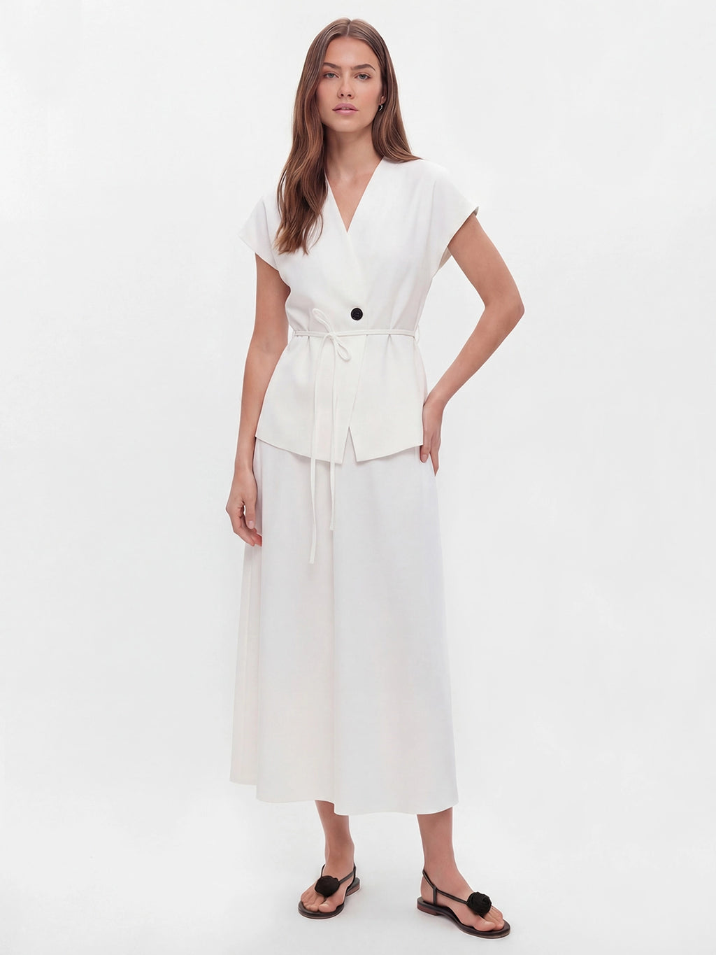Effortlessly Elegant V-Neck Top & A-Line Skirt Chiffon Set