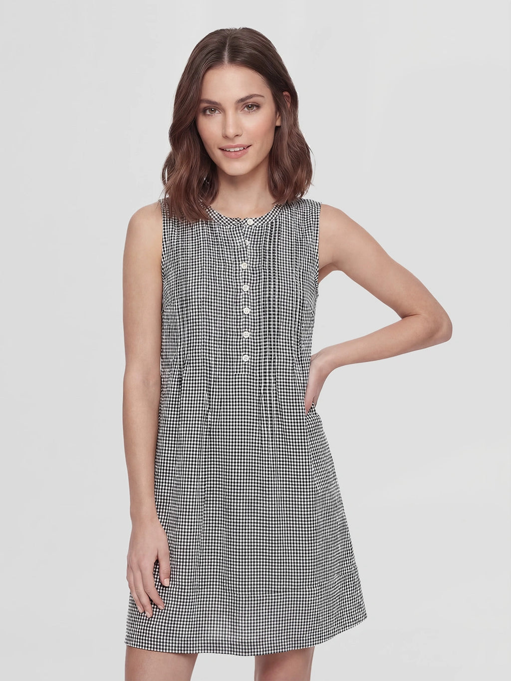 Gingham Sleeveless Linen Fit Flare Dress