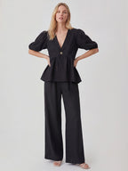 Cotton Peplum Top & Wide Leg Pants Co-ord Set