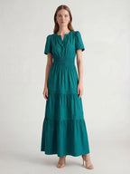 Tiered Cotton Maxi Dress with Smocked Waist