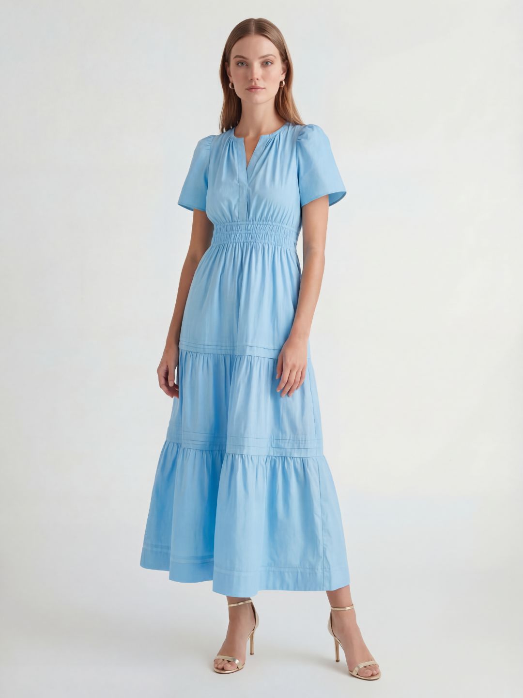 Tiered Cotton Maxi Dress with Smocked Waist