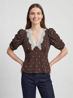 Polka Dot Puff-Sleeve Rayon Shirt