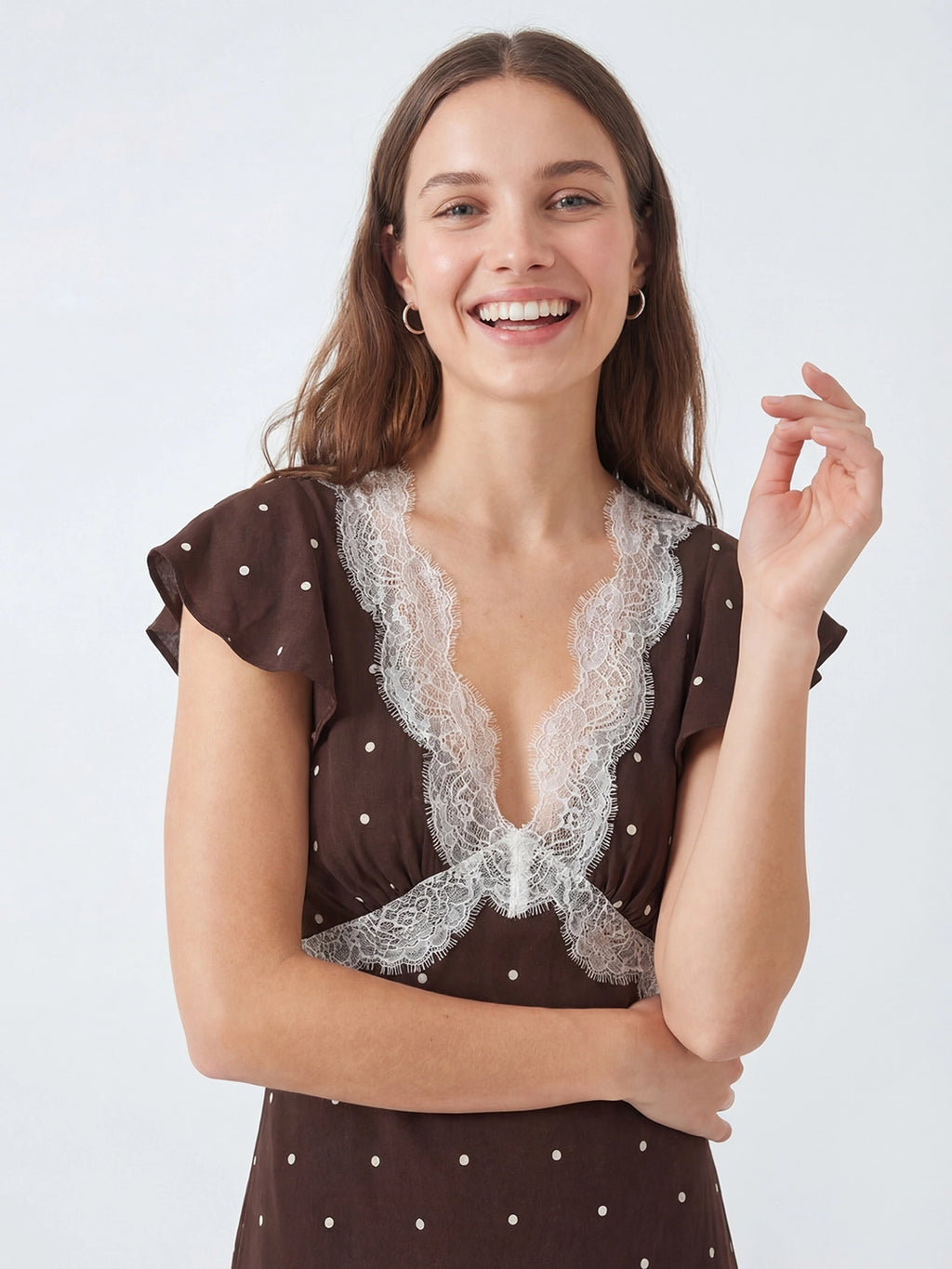 V-Neck Polka Dot Rayon Dress