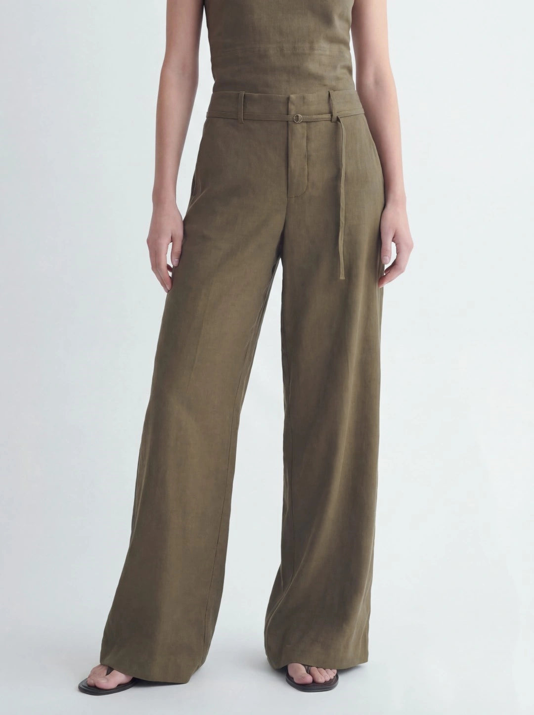 Drawstring High Waist Linen Wide Pant Secondary image