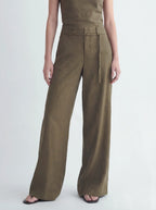 Drawstring High Waist Linen Wide Pant