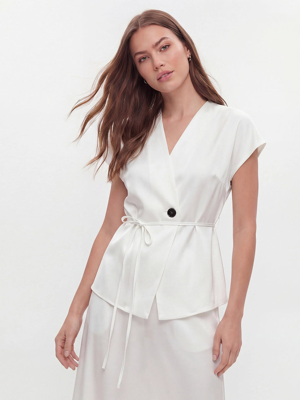 Effortlessly Elegant V-Neck Top & A-Line Skirt Chiffon Set