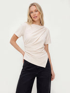 Asymmetric Hem Short Sleeve Slim Fit Stretch Top