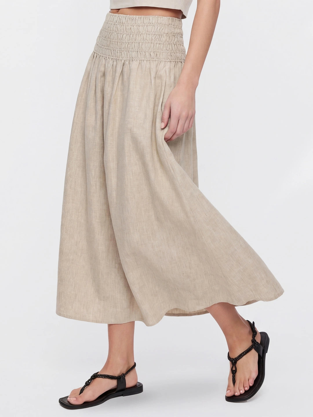 Smocked Waist Linen Midi Skirt Secondary image