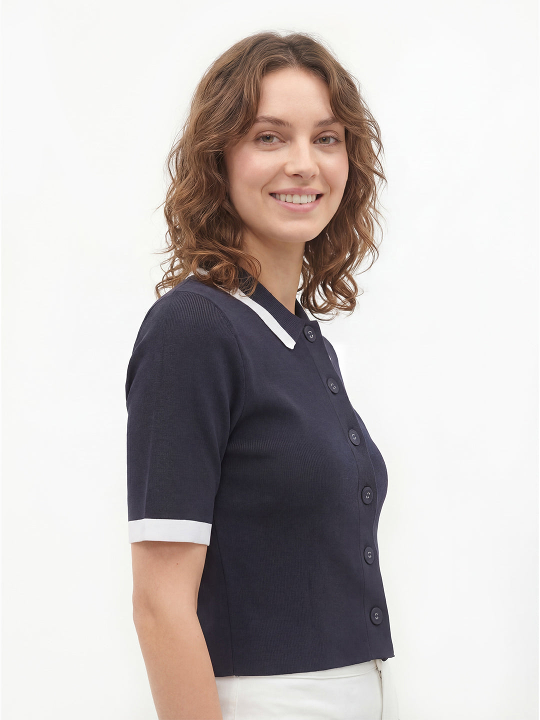 Contrast Trim Stretch Knit Cardigan