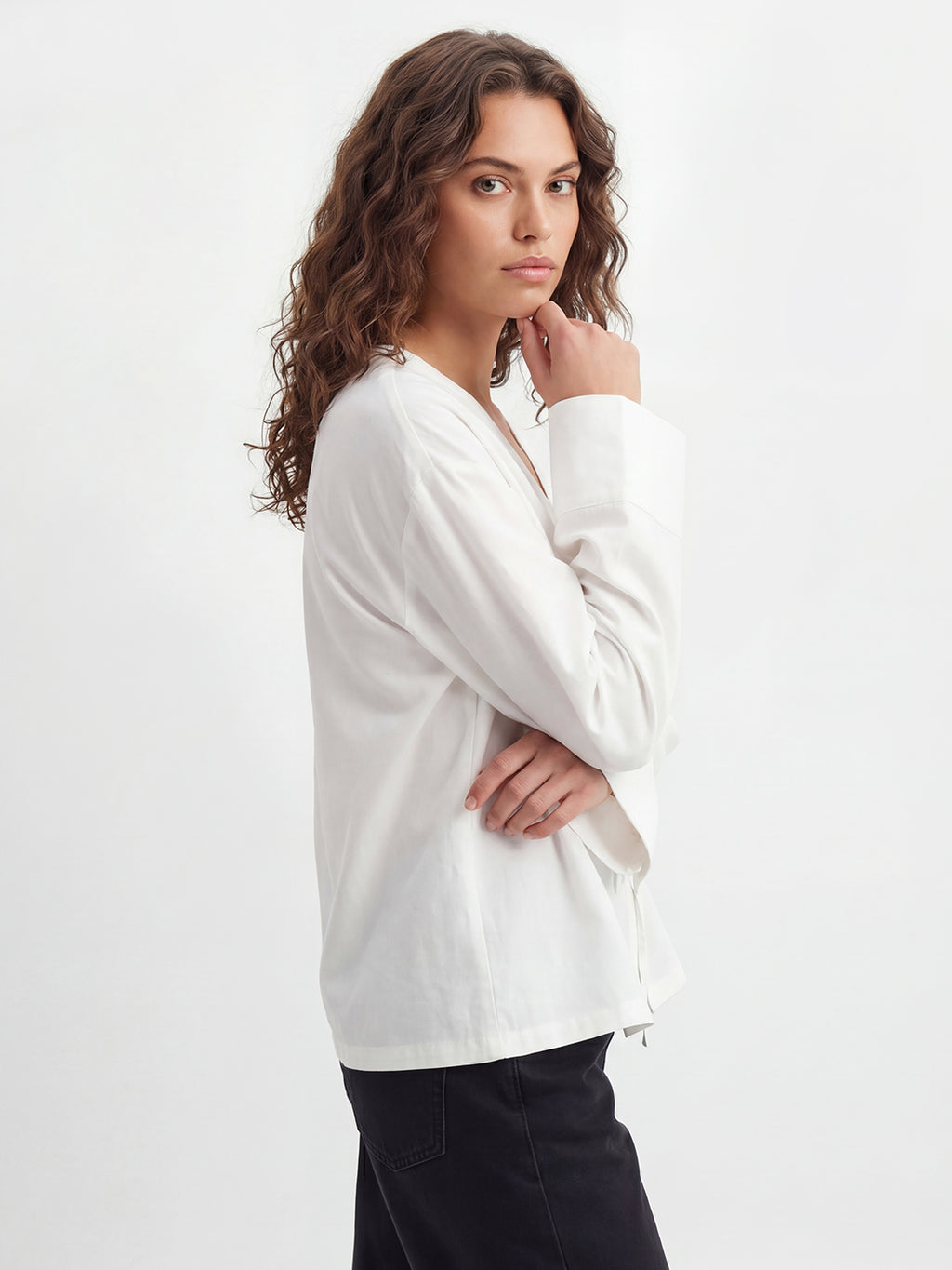 Tie-neck linen Blend Blouse