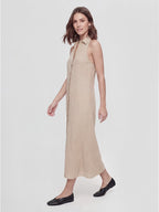 Polo Collar Sleeveless Linen Midi Dress