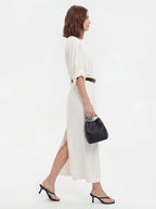 Boat Neck Linen Blend Relaxed Maxi Dress