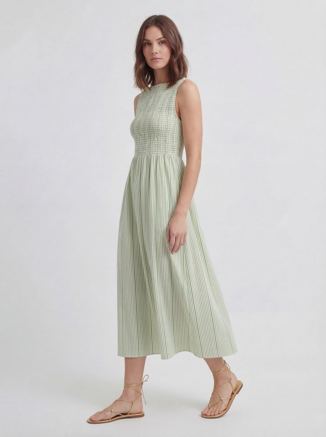 Smocked Bodice Jacquard Stripe Dress Secondary image