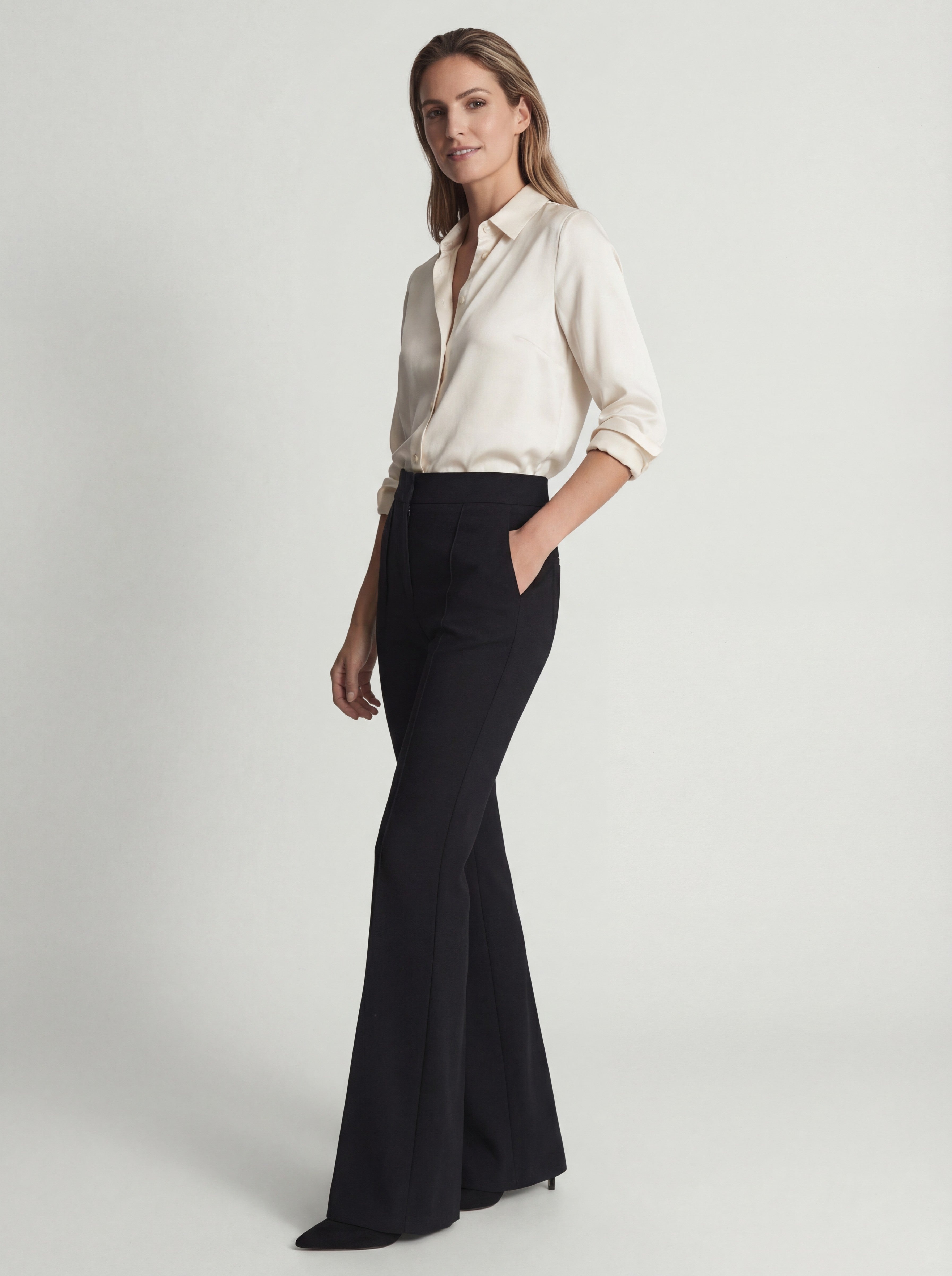 High-waisted pleated straight-leg pants