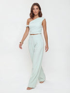 One Shoulder Crop Top Pant Set