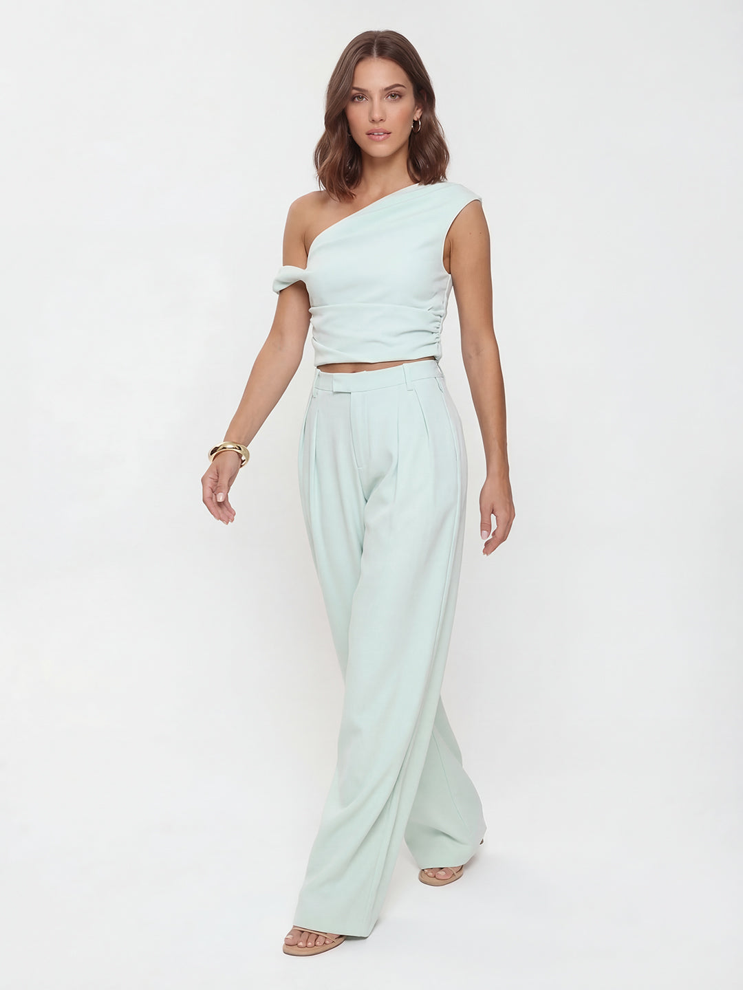 One Shoulder Crop Top Pant Set