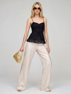 Lace-Up Linen Spaghetti Strap Corset Top
