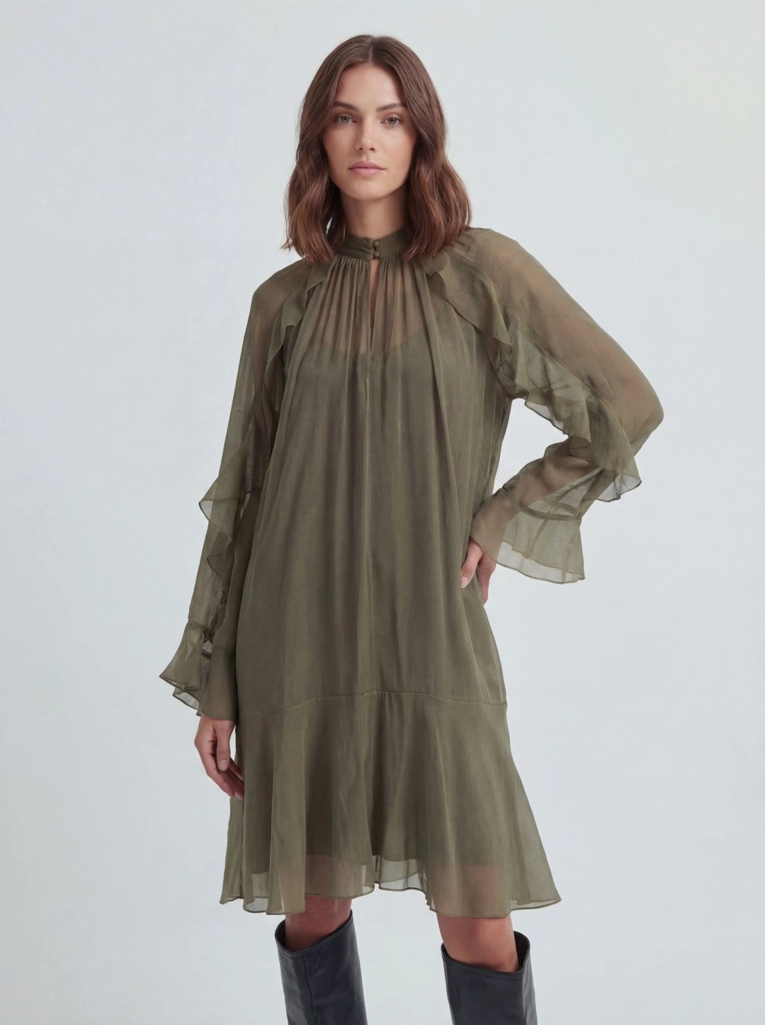 Ruffle Trim Sheer Mini Dress Secondary image
