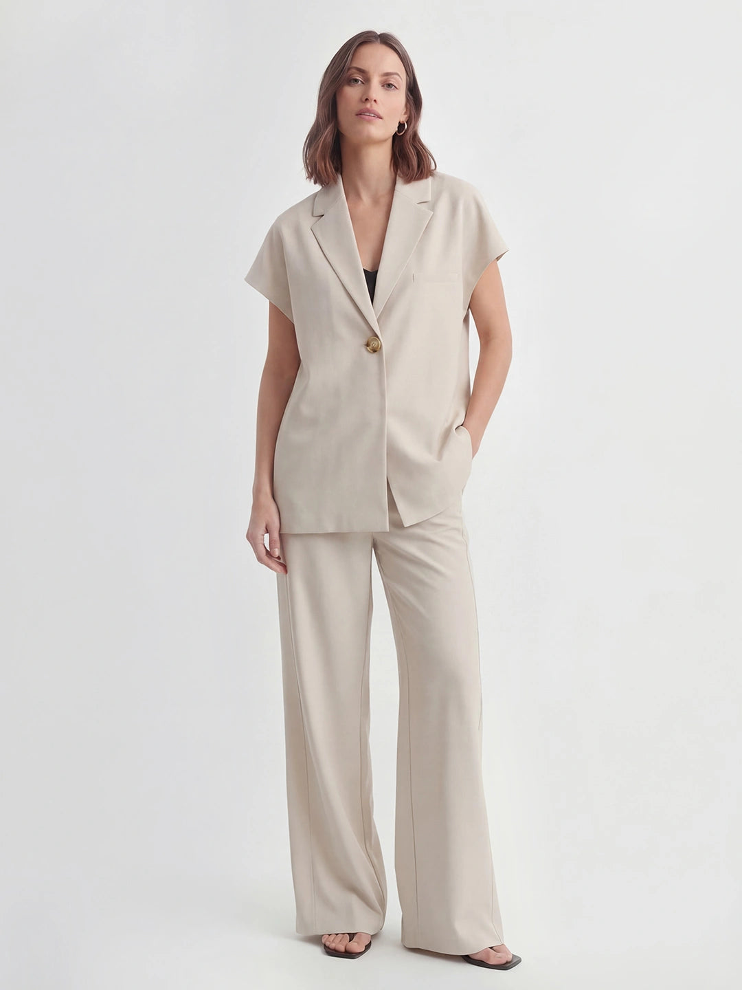 Notched Lapel Wide Leg Pant Set Main image
