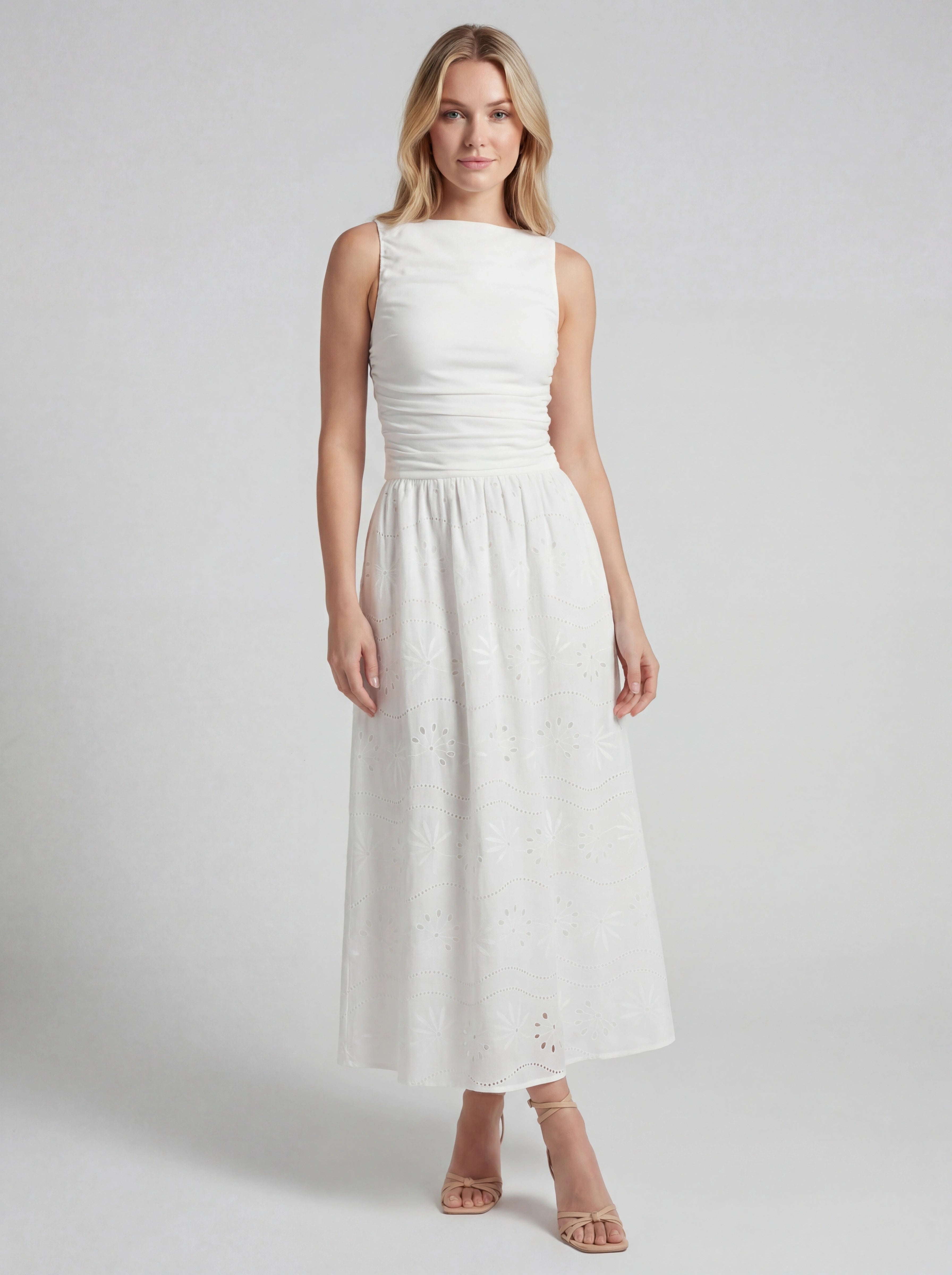 Boat Neck Eyelet A-Line Maxi Dress Secondary image
