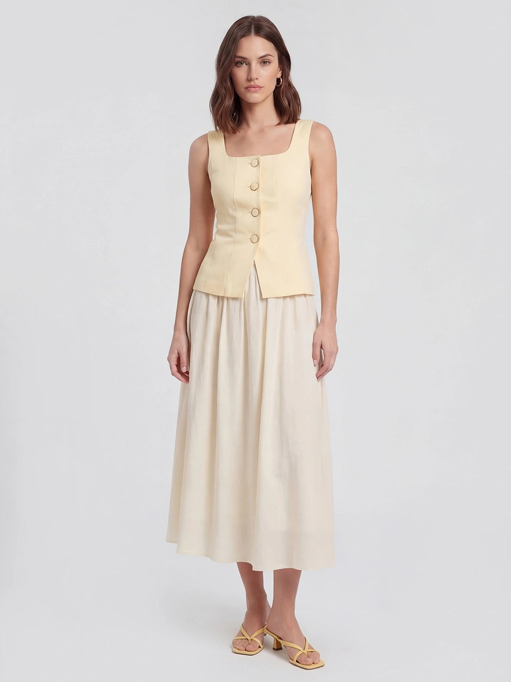 Square Neck Patchwork Midi Dress